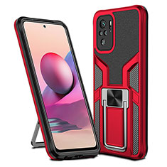 Coque Contour Silicone et Plastique Housse Etui Mat avec Magnetique Support Bague Anneau ZL1 pour Xiaomi Poco M5S Rouge