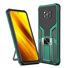 Coque Contour Silicone et Plastique Housse Etui Mat avec Magnetique Support Bague Anneau ZL1 pour Xiaomi Poco X3 Vert