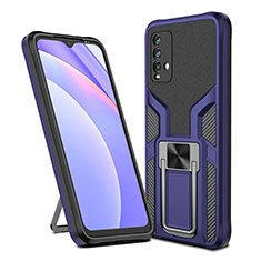 Coque Contour Silicone et Plastique Housse Etui Mat avec Magnetique Support Bague Anneau ZL1 pour Xiaomi Redmi 9 Power Bleu