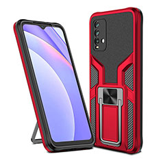 Coque Contour Silicone et Plastique Housse Etui Mat avec Magnetique Support Bague Anneau ZL1 pour Xiaomi Redmi 9 Power Rouge