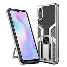 Coque Contour Silicone et Plastique Housse Etui Mat avec Magnetique Support Bague Anneau ZL1 pour Xiaomi Redmi 9i Argent