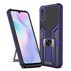 Coque Contour Silicone et Plastique Housse Etui Mat avec Magnetique Support Bague Anneau ZL1 pour Xiaomi Redmi 9i Bleu