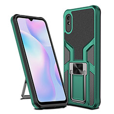 Coque Contour Silicone et Plastique Housse Etui Mat avec Magnetique Support Bague Anneau ZL1 pour Xiaomi Redmi 9i Vert