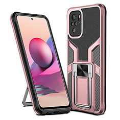 Coque Contour Silicone et Plastique Housse Etui Mat avec Magnetique Support Bague Anneau ZL1 pour Xiaomi Redmi Note 10 4G Or Rose