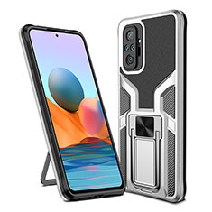 Coque Contour Silicone et Plastique Housse Etui Mat avec Magnetique Support Bague Anneau ZL1 pour Xiaomi Redmi Note 10 Pro 4G Argent