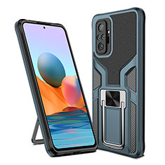 Coque Contour Silicone et Plastique Housse Etui Mat avec Magnetique Support Bague Anneau ZL1 pour Xiaomi Redmi Note 10 Pro 4G Cyan