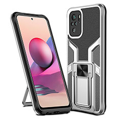 Coque Contour Silicone et Plastique Housse Etui Mat avec Magnetique Support Bague Anneau ZL1 pour Xiaomi Redmi Note 10S 4G Argent