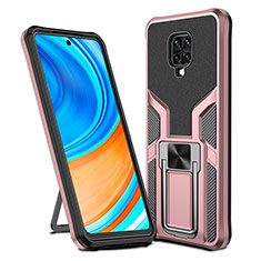 Coque Contour Silicone et Plastique Housse Etui Mat avec Magnetique Support Bague Anneau ZL1 pour Xiaomi Redmi Note 9 Pro Or Rose