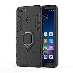 Coque Contour Silicone et Plastique Housse Etui Mat avec Magnetique Support pour Huawei Enjoy 8 Plus Noir