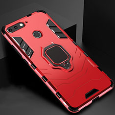 Coque Contour Silicone et Plastique Housse Etui Mat avec Magnetique Support pour Huawei Enjoy 8e Rouge