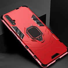 Coque Contour Silicone et Plastique Housse Etui Mat avec Magnetique Support pour Huawei Honor 20 Rouge