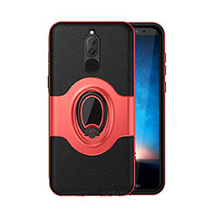 Coque Contour Silicone et Plastique Housse Etui Mat avec Magnetique Support pour Huawei Mate 10 Lite Rouge