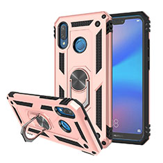 Coque Contour Silicone et Plastique Housse Etui Mat avec Magnetique Support pour Huawei Nova 3e Or Rose