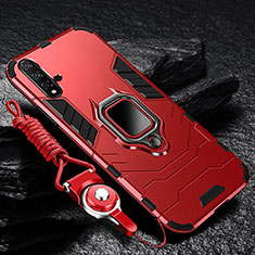 Coque Contour Silicone et Plastique Housse Etui Mat avec Magnetique Support pour Huawei Nova 5 Pro Rouge