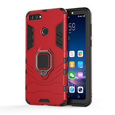 Coque Contour Silicone et Plastique Housse Etui Mat avec Magnetique Support pour Huawei Y9 (2018) Rouge