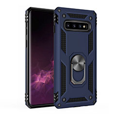 Coque Contour Silicone et Plastique Housse Etui Mat avec Magnetique Support pour Samsung Galaxy S10 5G Bleu