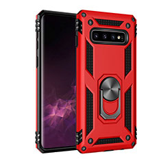 Coque Contour Silicone et Plastique Housse Etui Mat avec Magnetique Support pour Samsung Galaxy S10 5G Rouge