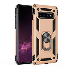 Coque Contour Silicone et Plastique Housse Etui Mat avec Magnetique Support pour Samsung Galaxy S10 Or