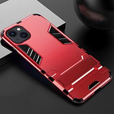 Coque Contour Silicone et Plastique Housse Etui Mat avec Support A01 pour Apple iPhone 15 Plus Rouge