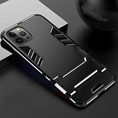 Coque Contour Silicone et Plastique Housse Etui Mat avec Support A01 pour Apple iPhone 15 Pro Noir