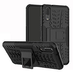 Coque Contour Silicone et Plastique Housse Etui Mat avec Support A01 pour Huawei P20 Noir