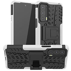Coque Contour Silicone et Plastique Housse Etui Mat avec Support A01 pour Motorola Moto Edge 20 5G Blanc