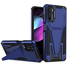 Coque Contour Silicone et Plastique Housse Etui Mat avec Support A01 pour Motorola Moto G 5G (2022) Bleu