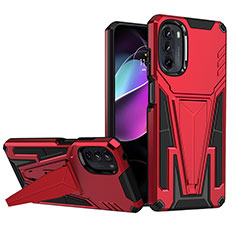 Coque Contour Silicone et Plastique Housse Etui Mat avec Support A01 pour Motorola Moto G 5G (2022) Rouge