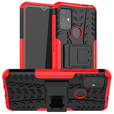 Coque Contour Silicone et Plastique Housse Etui Mat avec Support A01 pour Motorola Moto G20 Rouge