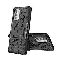 Coque Contour Silicone et Plastique Housse Etui Mat avec Support A01 pour Motorola Moto G51 5G Noir