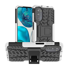 Coque Contour Silicone et Plastique Housse Etui Mat avec Support A01 pour Motorola Moto G82 5G Blanc