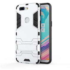 Coque Contour Silicone et Plastique Housse Etui Mat avec Support A01 pour OnePlus 5T A5010 Blanc