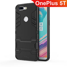 Coque Contour Silicone et Plastique Housse Etui Mat avec Support A01 pour OnePlus 5T A5010 Noir