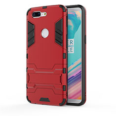 Coque Contour Silicone et Plastique Housse Etui Mat avec Support A01 pour OnePlus 5T A5010 Rouge