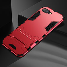 Coque Contour Silicone et Plastique Housse Etui Mat avec Support A01 pour Oppo K1 Rouge