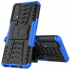 Coque Contour Silicone et Plastique Housse Etui Mat avec Support A01 pour Realme Narzo 20 Pro Bleu