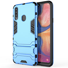 Coque Contour Silicone et Plastique Housse Etui Mat avec Support A01 pour Samsung Galaxy A20s Bleu Ciel