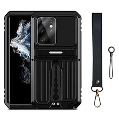 Coque Contour Silicone et Plastique Housse Etui Mat avec Support A01 pour Samsung Galaxy S21 Ultra 5G Noir