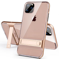 Coque Contour Silicone et Plastique Housse Etui Mat avec Support A02 pour Apple iPhone 11 Pro Max Or