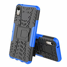 Coque Contour Silicone et Plastique Housse Etui Mat avec Support A02 pour Apple iPhone XR Bleu