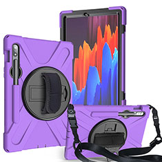 Coque Contour Silicone et Plastique Housse Etui Mat avec Support A02 pour Samsung Galaxy Tab S7 4G 11 SM-T875 Violet