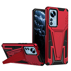 Coque Contour Silicone et Plastique Housse Etui Mat avec Support A02 pour Xiaomi Mi 12S 5G Rouge