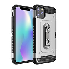 Coque Contour Silicone et Plastique Housse Etui Mat avec Support A03 pour Apple iPhone 11 Pro Argent