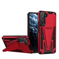 Coque Contour Silicone et Plastique Housse Etui Mat avec Support A03 pour Samsung Galaxy S21 5G Rouge