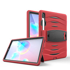 Coque Contour Silicone et Plastique Housse Etui Mat avec Support A03 pour Samsung Galaxy Tab S6 10.5 SM-T860 Rouge