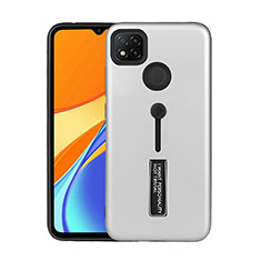 Coque Contour Silicone et Plastique Housse Etui Mat avec Support A03 pour Xiaomi Redmi 9 India Argent