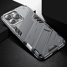 Coque Contour Silicone et Plastique Housse Etui Mat avec Support A05 pour Apple iPhone 13 Pro Max Gris