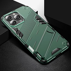 Coque Contour Silicone et Plastique Housse Etui Mat avec Support A05 pour Apple iPhone 13 Pro Vert