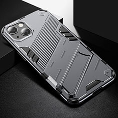 Coque Contour Silicone et Plastique Housse Etui Mat avec Support A05 pour Apple iPhone 14 Gris