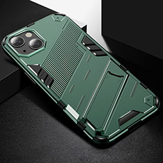 Coque Contour Silicone et Plastique Housse Etui Mat avec Support A05 pour Apple iPhone 14 Plus Vert